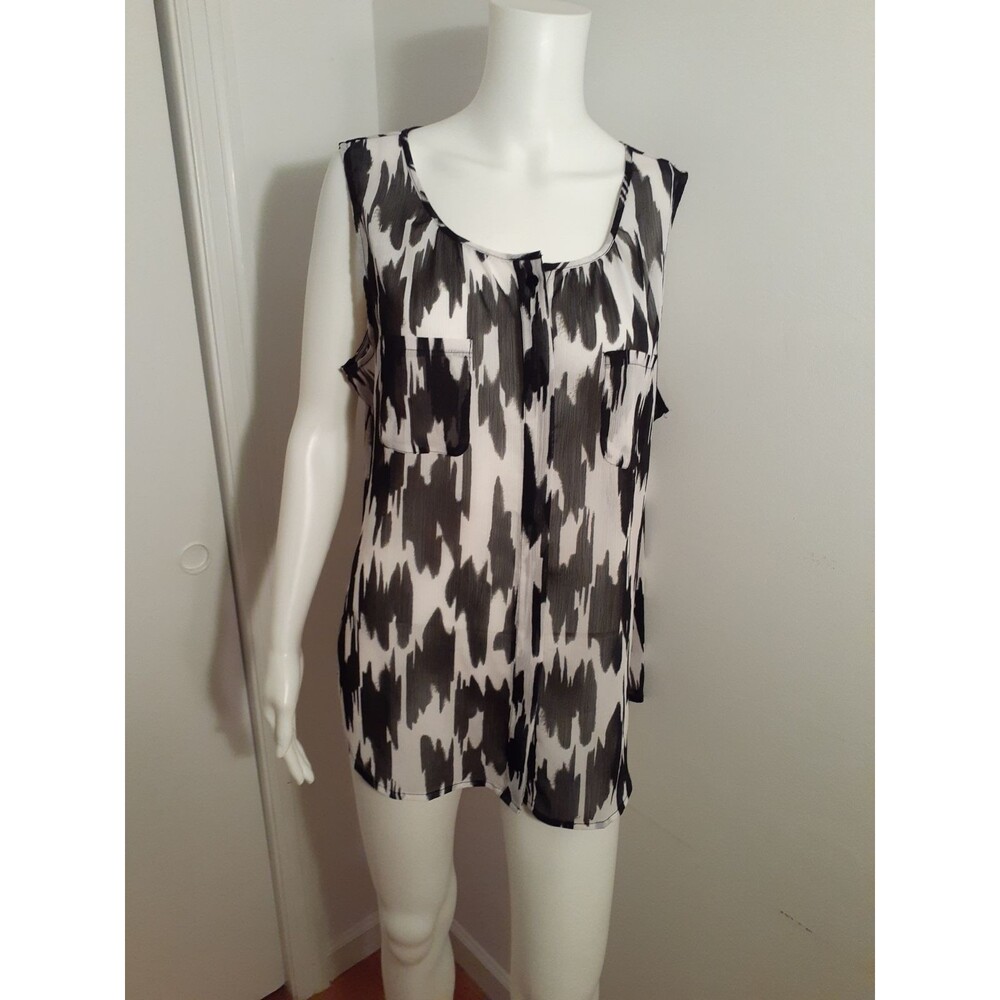 Chico's black white sleeveless tunic top blouse shirt xl summer career office